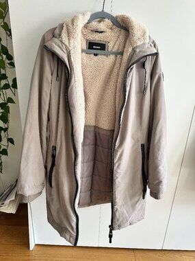 DKNY Taupe Sherpa-Lined Parka Jacket